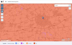 Screenshot von der Mobilfunk-Monitoring Karte der Bundesnetzagentur. Quelle: https://gigabitgrundbuch.bund.de/GIGA/DE/MobilfunkMonitoring/Vollbild/start.html, © GeoBasis-DE / BKG (2021)