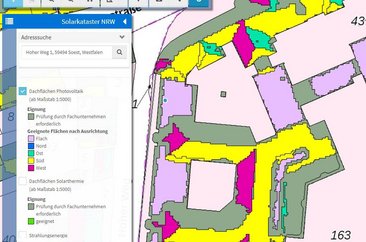 Ausschnitt aus dem Solarkataster NRW