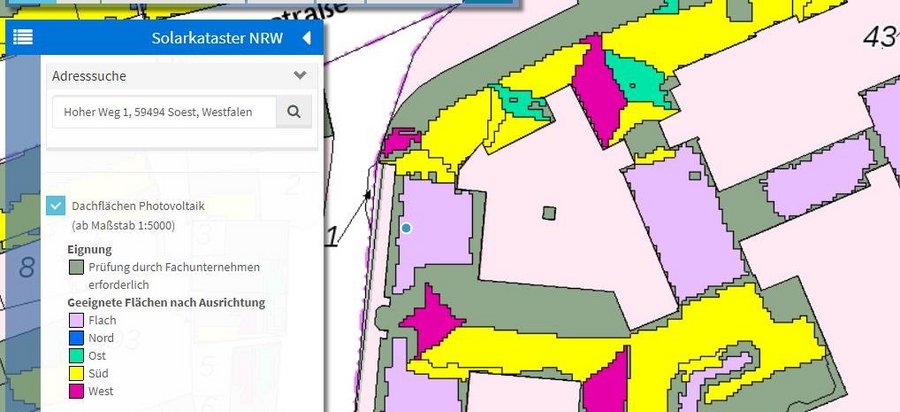 Ausschnitt aus dem Solarkataster NRW