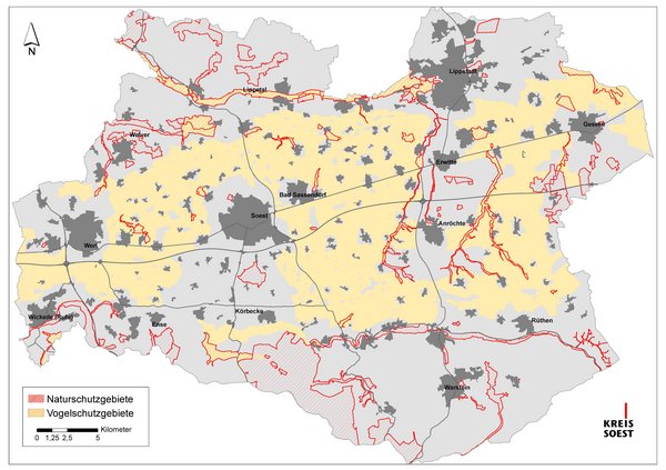 Karte mit Vogelschutzgebieten im Kreis Soest. Zum Vergrößern bitte anklicken. Karte: Katharina Brückhändler/ Kreis Soest