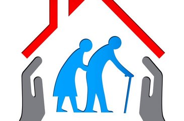 Piktogramm: Renterpaar umrahmt von zwei schützenden Händen. Darüber ein Dach. © Dark Vectorangel - Fotolia.com