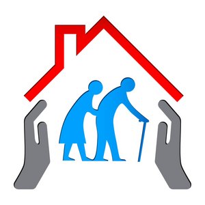 Piktogramm: Renterpaar umrahmt von zwei schützenden Händen. Darüber ein Dach. © Dark Vectorangel - Fotolia.com