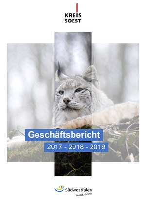 Deckblatt des Geschäftsberichts des Kreises Soest 2017/2018/2019. Ein Luchs ist auf dem Cover.